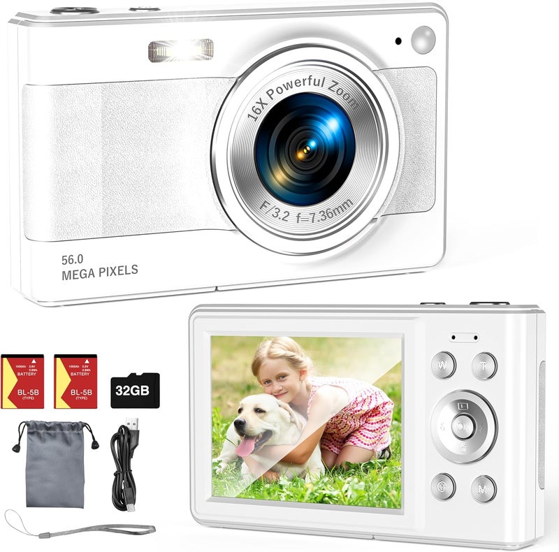 Fleafer Upgrade Digital Camera, 56MP FHD 1080P Camera for Kids with 32GB TF Card, Two Batteries, Lanyard, Compact Small Camera for Kids Boys Girls - Image 1